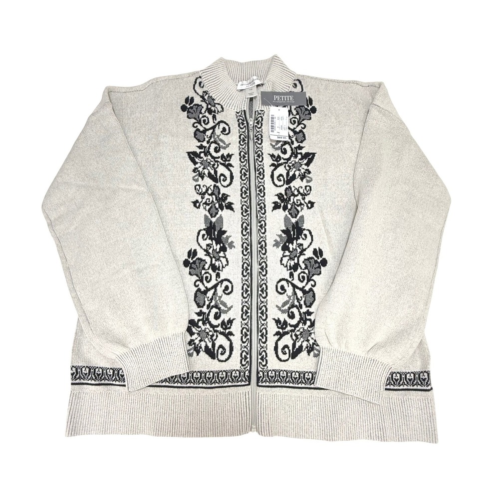 NWT Christopher & Banks Petite XL Cardigan Sweater Full Zip Floral Cotton Career